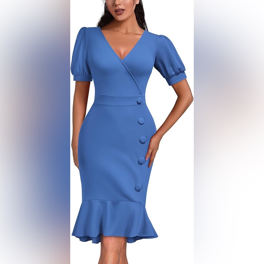 ⭐️ BUY 1 GET 2 FREE⭐️ NWT Aisize Blue Midi Dress with Button Accents Vintage S